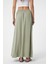 Haki Keten Karışımlı Kadın Uzun Etek 4