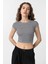 Siyah Crop Fit Çizgili Kadın T-Shirt 1