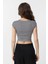 Siyah Crop Fit Çizgili Kadın T-Shirt 4