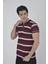 Erkek Yakalı Slim Fit Dokuma Çizgili T-Shirt - Bordo 1