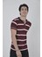 Erkek Yakalı Slim Fit Dokuma Çizgili T-Shirt - Bordo 3