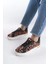 Mına Bağcıklı Ortopedik Taban Leopar Desenli Kadın Sneaker Spor Ayakkabı Bt - Kahverengi 1