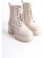Lauren Bağcıklı Fermuarlı Ortopedik Taban Topuklukadın Bot Kt - Krem 5