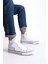 JY0423 Axe Bağcıklı Keten Kumaş Erkek Günlük Sneaker Ayakkabı Kbt - Beyaz 1