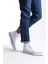 JY0423 Axe Bağcıklı Keten Kumaş Erkek Günlük Sneaker Ayakkabı Kbt - Beyaz 3