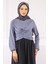Gri Çapraz Drape Detaylı Sandy Bluz 2