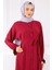 Bordo Eteği Büzgülü Beli Kuşaklı Linda Elbise 4