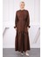 Kahve Eteği Büzgülü Beli Kuşaklı Linda Elbise 2