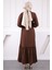 Kahve Eteği Büzgülü Beli Kuşaklı Linda Elbise 3