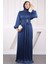 Lacivert Piliseli Taşlı Şifon Abiye 2