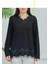 Rahat Kesim V Yaka Etek Ucu Tül ve Inci Işlemeli Siyah Anne Penye Bluz 1