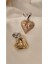 Zirkon Çift Taşlı Kalp Metal Gold Küpe 2