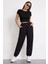 Kadın Siyah Yuvarlak Yaka Yarım Kol Crop Top Bluz 3