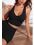 Kadın Siyah Derin Göğüs Dekolteli Şık Crop Top Bluz 4