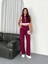 Osy Modal Yumuşak Dokulu Kumaş Tam Fermuarlı Crop Pantalon Ikili Takım - Bordo 1