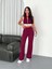 Osy Modal Yumuşak Dokulu Kumaş Tam Fermuarlı Crop Pantalon Ikili Takım - Bordo 3