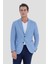 Erkek Mavi Çizgili Mono Yaka Slim Fit Ceket 2