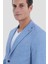 Erkek Mavi Çizgili Mono Yaka Slim Fit Ceket 5