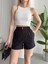 Siyah Çıtçıtlı Yüksek Bel Cepli Mini Gabardin Şort 1