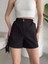 Siyah Çıtçıtlı Yüksek Bel Cepli Mini Gabardin Şort 2