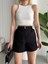 Siyah Çıtçıtlı Yüksek Bel Cepli Mini Gabardin Şort 5