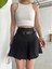 Siyah Kemerli Pileli Modern Siyah Şort Etek 2