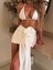 Beyaz Örgü Üçgen Bikini Takımı ve Drapeli Pareo 4
