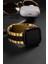 Paslanmaz Çelik Üç Bakla Metal Kordon, Apple Watch Series SE/11/10/9/8/7/6/5/4/3 ile Uyumlu, 46MM/45MM/44MM, Gold&siyah 3