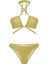 Saten Piliseli Neon Yeşil Straplez Bikini Takım 1