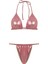 Çift Kanal Büzgülü Pembe Parlak Üçgen Bikini Takım 1