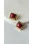 Bordo Detaylı Kare Vintage Pirinç Gold Küpe 1