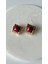 Bordo Detaylı Kare Vintage Pirinç Gold Küpe 2