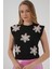 930 Kısa Kol Desenli Crop Bluz - Siyah 4