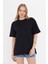 Kadın Siyah Yuvarlak Yaka Oversize Yandan Yırtmaçlı T-Shirt Tişört 1