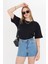 Kadın Siyah Yuvarlak Yaka Oversize Yandan Yırtmaçlı T-Shirt Tişört 2