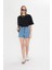 Kadın Siyah Yuvarlak Yaka Oversize Yandan Yırtmaçlı T-Shirt Tişört 4