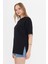 Kadın Siyah Yuvarlak Yaka Oversize Yandan Yırtmaçlı T-Shirt Tişört 5