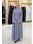 Çıt Çıt Düğmeli Bel Kuşaklı Abaya 70017 Gri 1