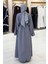 Çıt Çıt Düğmeli Bel Kuşaklı Abaya 70017 Gri 2