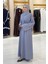 Çıt Çıt Düğmeli Bel Kuşaklı Abaya 70017 Gri 3