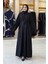 Çıt Çıt Düğmeli Bel Kuşaklı Abaya 70017 Siyah 1