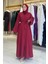 Çıt Çıt Düğmeli Bel Kuşaklı Abaya 70017 Bordo 1