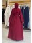 Çıt Çıt Düğmeli Bel Kuşaklı Abaya 70017 Bordo 2