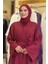 Çıt Çıt Düğmeli Bel Kuşaklı Abaya 70017 Bordo 4