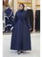 Çıt Çıt Düğmeli Bel Kuşaklı Abaya 70017 Lacivert 1