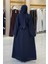 Çıt Çıt Düğmeli Bel Kuşaklı Abaya 70017 Lacivert 2
