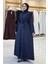 Çıt Çıt Düğmeli Bel Kuşaklı Abaya 70017 Lacivert 3