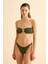 Kabartma Dokulu Haki Simli Straplez Bikini Takım 3