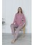 Kadın Bisiklet Yaka Desenli Pembe Pijama Takım 3