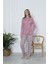 Kadın Bisiklet Yaka Desenli Pembe Pijama Takım 2